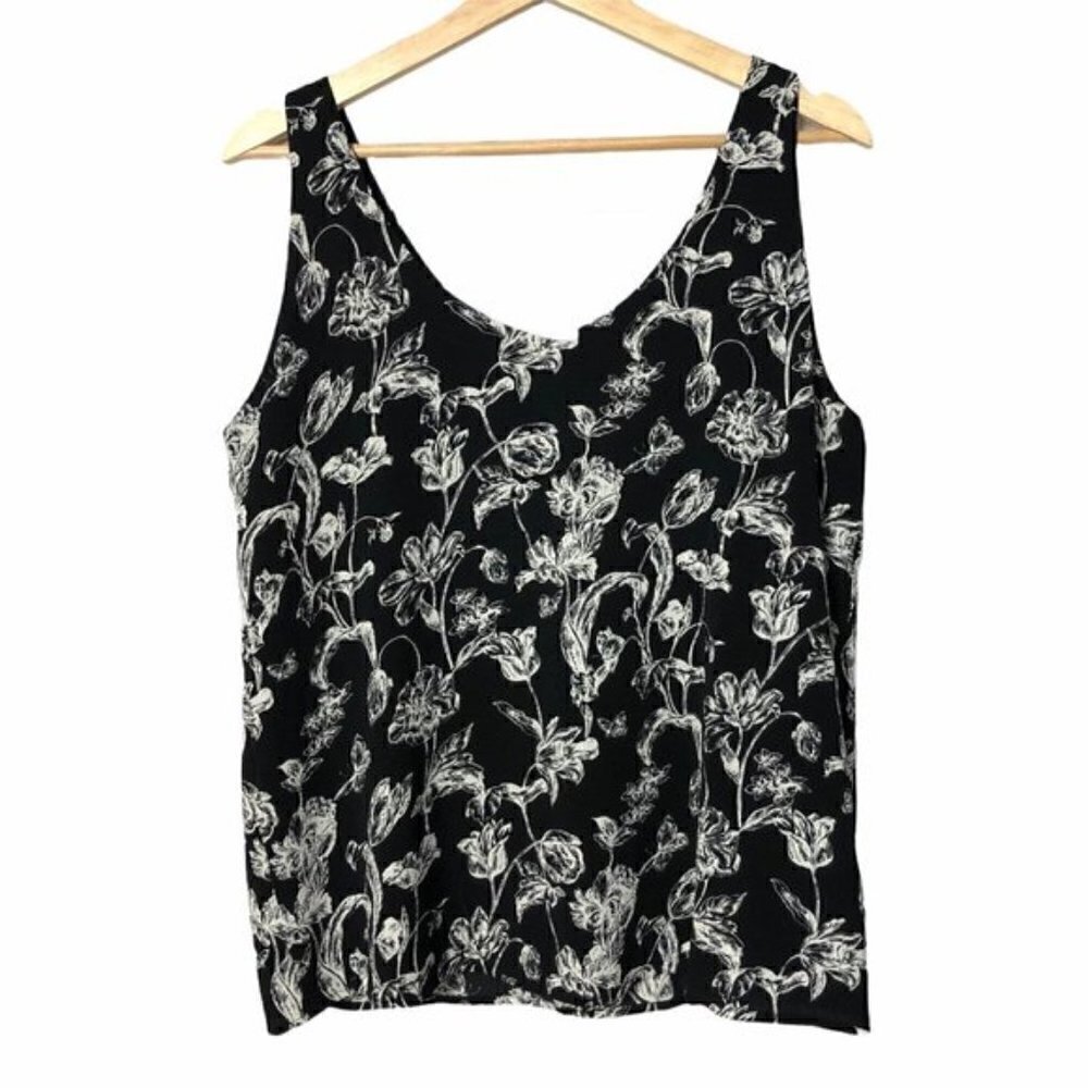 Halogen Black White Floral‎ Chiffon Tank Top S